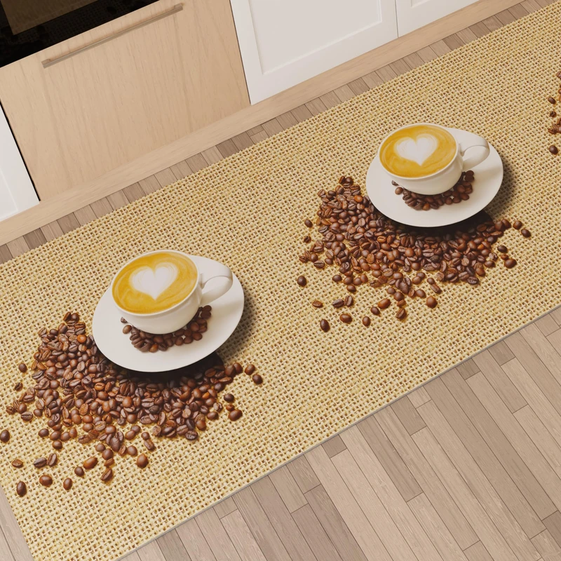 PETTI Artigiani Italiani - Kitchen Rug Runner Kitchen Non-Slip and Washable 52x480 cm Coffee Design 2 100% Made in Italy