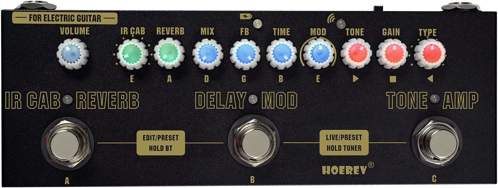 Hoerev Multi Effects Guitar Pedal Delay Reverb Phase Chorus Distortion Overdrive Multi Effects Pedal for Electric Guitar Built-in Battery