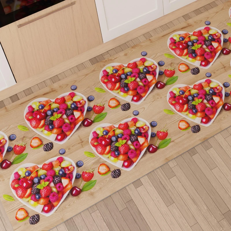 PETTI Artigiani Italiani - Kitchen Rug Runner Kitchen Non-Slip and Washable 52x480 cm Strawberry Design 100% Made in Italy