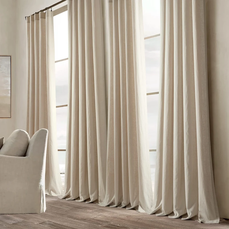 Lush Decor Belgian Flax Prewashed Linen Rich Cotton Blend Window Curtain Panel (Single Panel), 108" L x 50" W, Linen