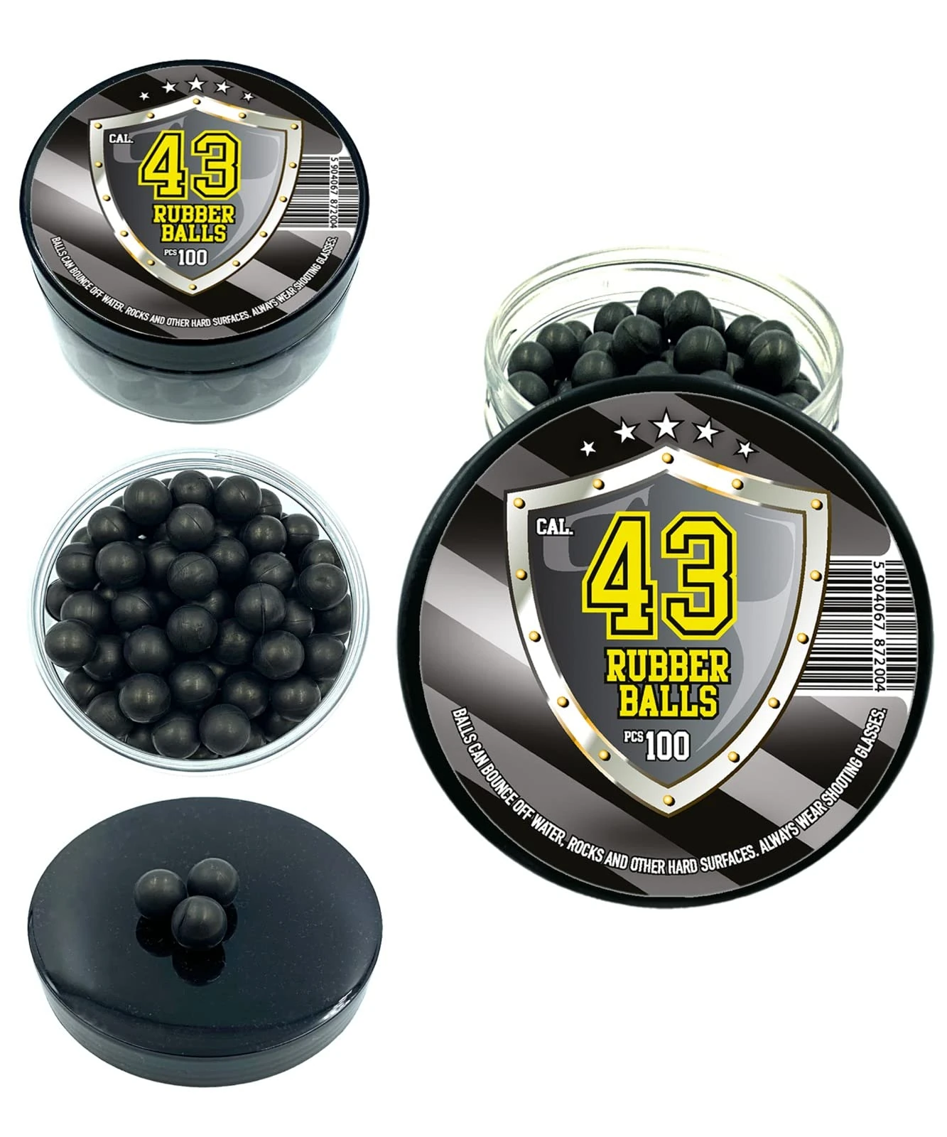 Rubber Balls in 43 caliber 100 pcs Hard Rubber Balls Paintballs Reballs Resuable Projectiles Powerballs for Self Home Defense Pistols and Training in .43 cal.