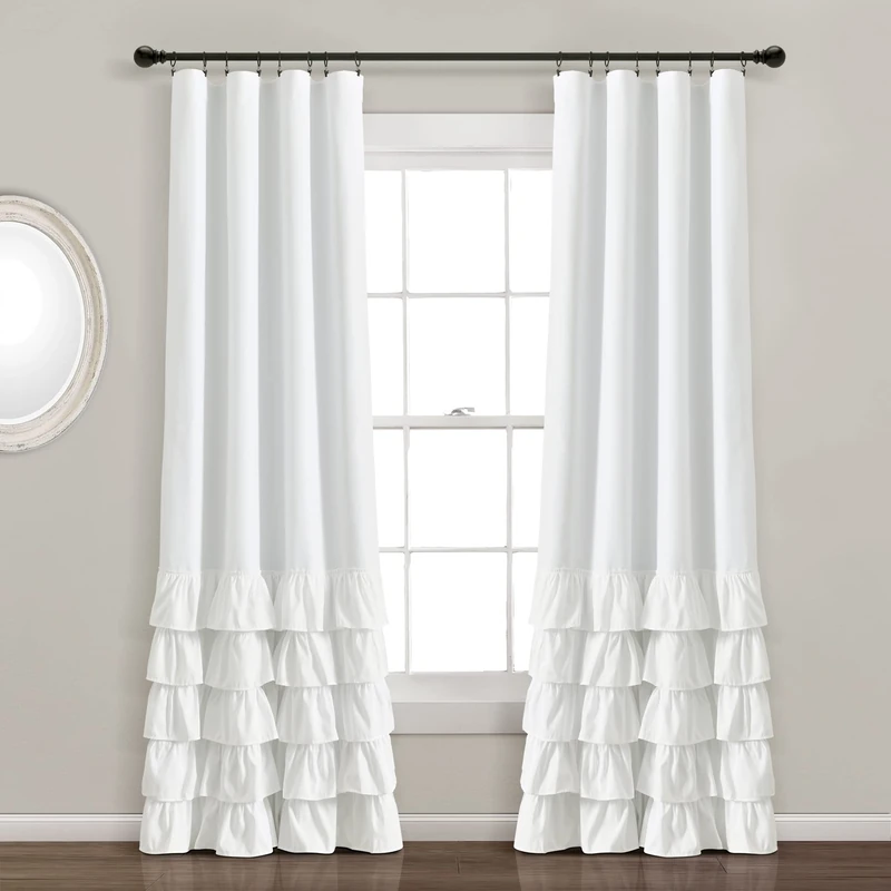 Lush Decor Allison Ruffle 100% Lined Blackout Window Curtain Panel (Single Panel), 84" L x 40" W, White