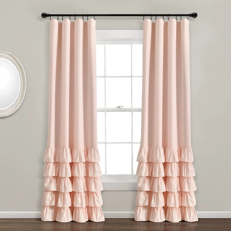Lush Decor Allison Ruffle 100% Lined Blackout Window Curtain Panel (Single Panel), 84" L x 40" W, Blush