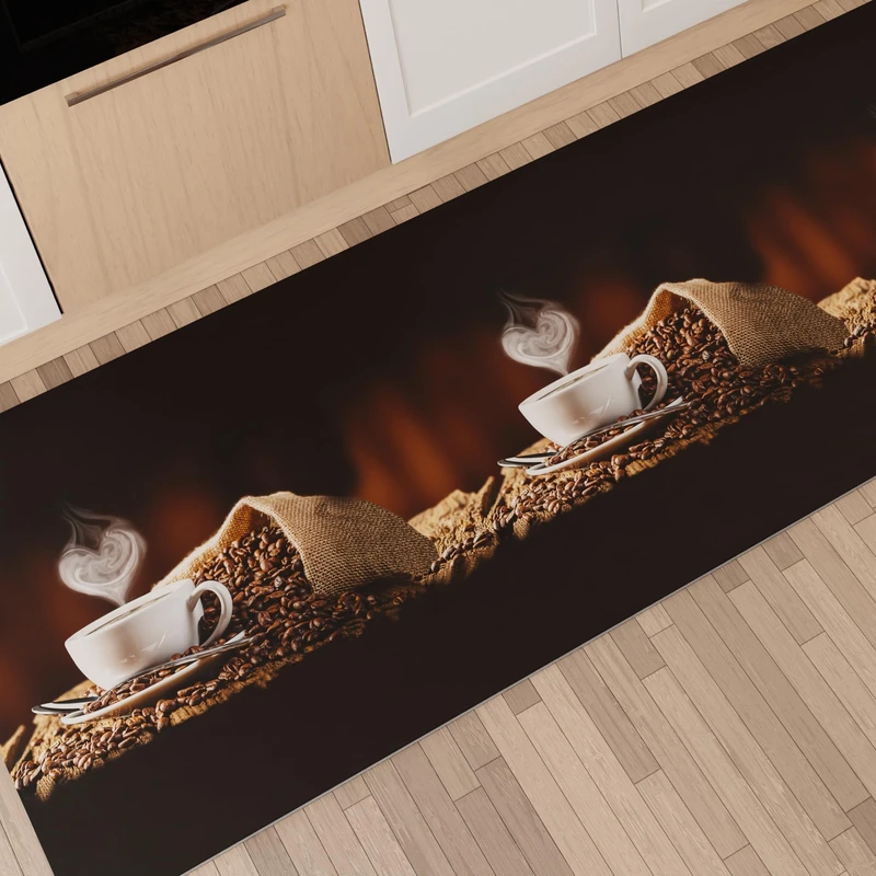 PETTI Artigiani Italiani - Kitchen Rug Runner Kitchen Non-Slip and Washable 52x440 cm Coffee Design 1 100% Made in Italy