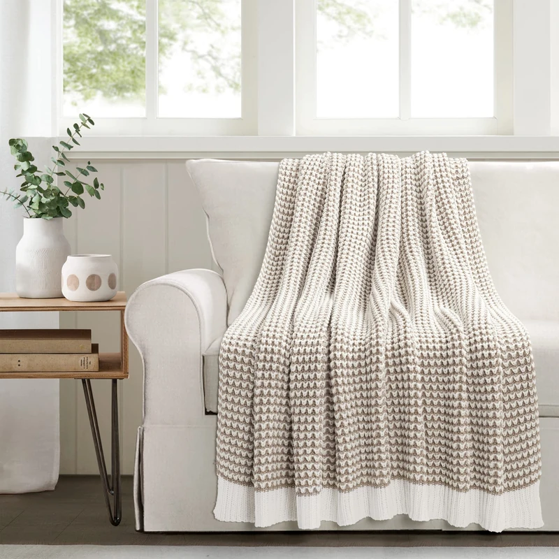 Lush Decor Chic and Soft Knitted Throw Blanket, 60" x 50", Neutral