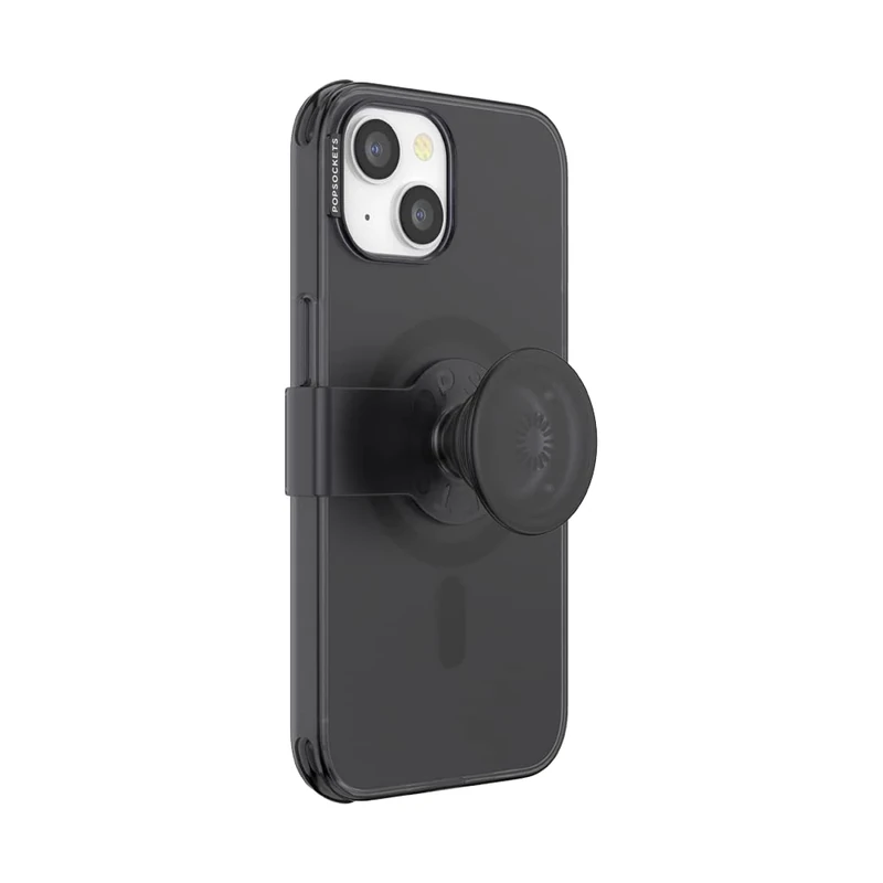 PopSockets iPhone 14 Case with Phone Grip and Slide Compatible with MagSafe, Phone Case for iPhone 14, Wireless Charging Compatible - Translucent Black