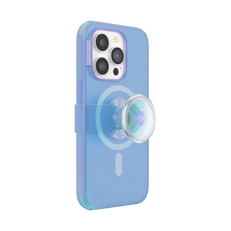 PopSockets iPhone 14 Pro Case with Phone Grip and Slide Compatible with MagSafe, Phone Case for iPhone 14 Pro, Wireless Charging Compatible - Opalescent Blue