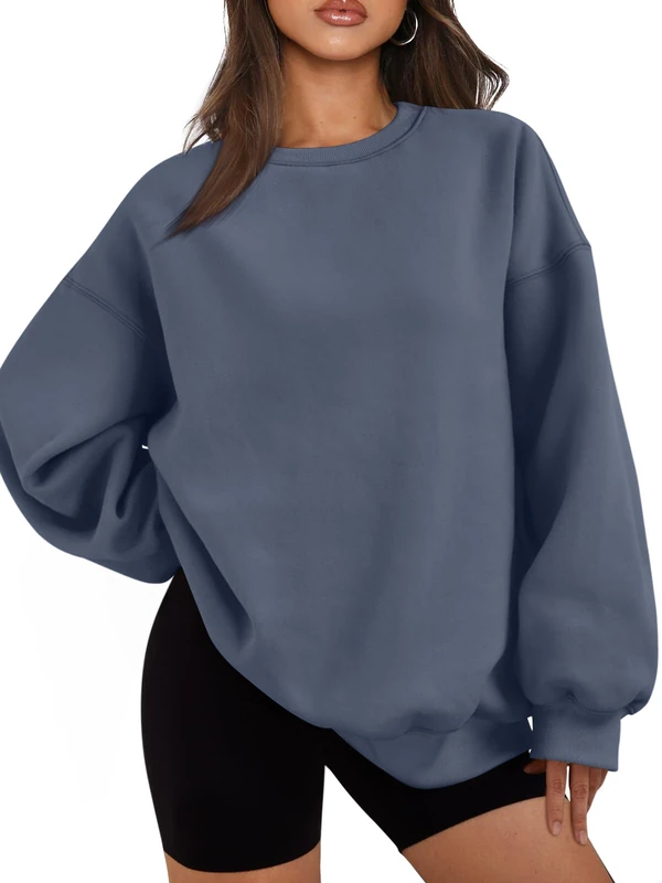 EFAN Womens Oversized Sweatshirts Hoodies Fleece Crewneck Sweaters Casual Tops Comfy Fall Fashion Outfits Winter Clothes 2025, Greyblue, Large