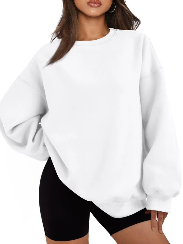 EFAN Womens Oversized Sweatshirts Hoodies Fleece Crew Neck Pullover Sweaters Casual Comfy Fall Fashion Outfits Clothes 2024, White, Medium