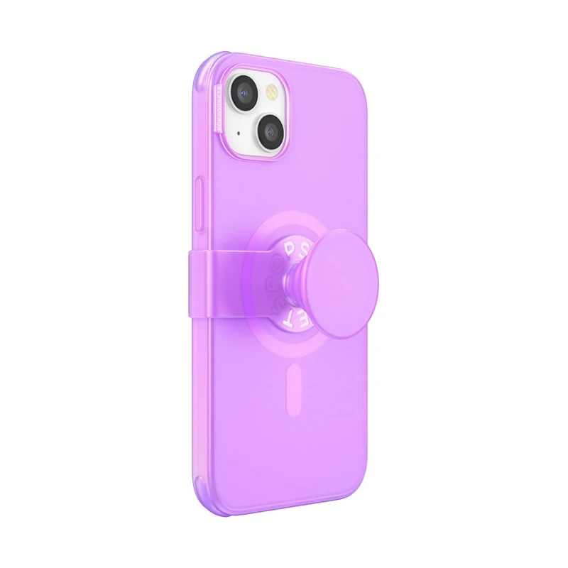 PopSockets iPhone 14 Plus Case with Phone Grip and Slide Compatible with MagSafe, Phone Case for iPhone 14 Plus, Wireless Charging Compatible - Opalescent Pink