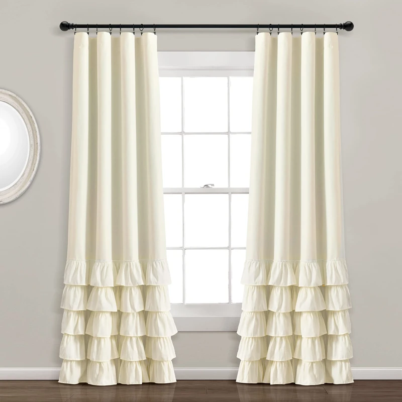 Lush Decor Allison Ruffle 100% Lined Blackout Window Curtain Panel (Single Panel), 84" L x 40" W, Ivory