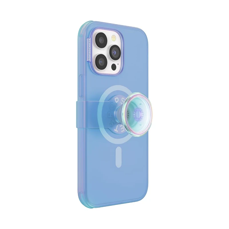 PopSockets iPhone 14 Pro Max Case with Phone Grip and Slide Compatible with MagSafe, Phone Case for iPhone 14 Pro Max, Wireless Charging Compatible - Blue Opalescent