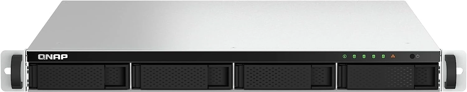 QNAP 1U 4-Bay rackmount NAS, Intel Celeron N5105/N5095 quad-core, 8GB RAM onboard (not expandable), 4 x 3.5"/2.5" SATA 6Gb/s drive bays
