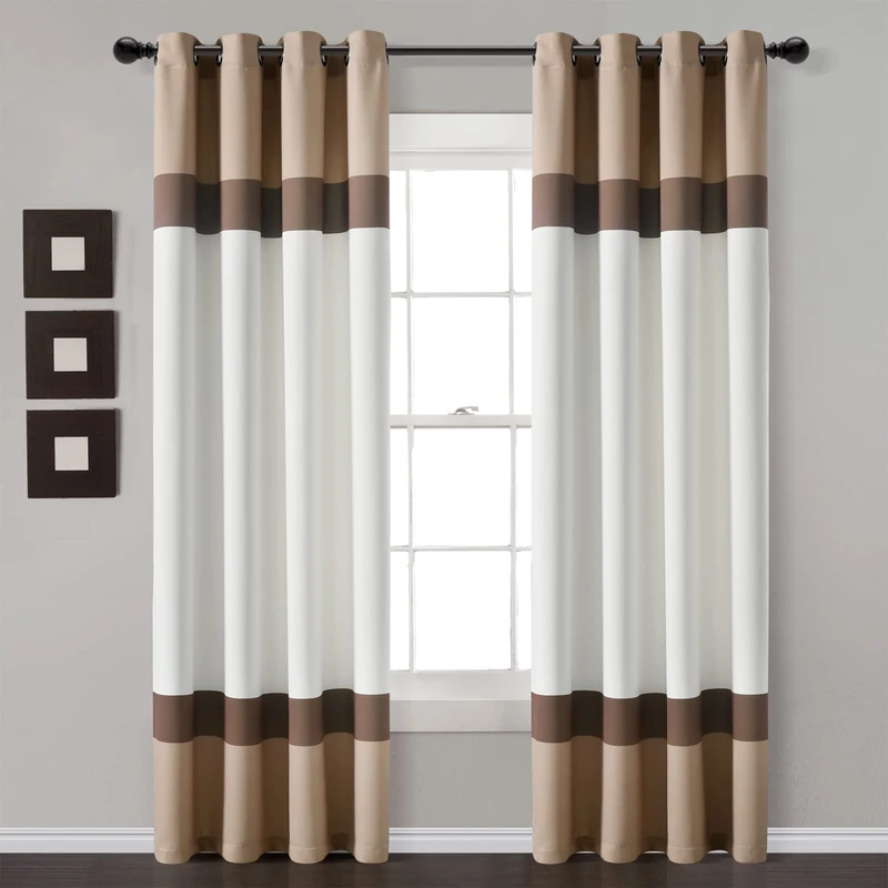 Lush Decor Alexander Color Block Light Filtering Window Curtain Panel Pair, 84" L x 52" W, Neutral