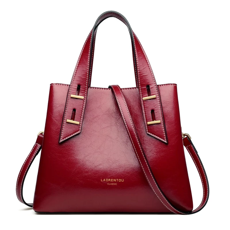 LAORENTOU Women Crossbody Handbags Cow Leather Satchel Handbags for Women Top-handle Shoulder Tote Purses, Red (Large Size), L