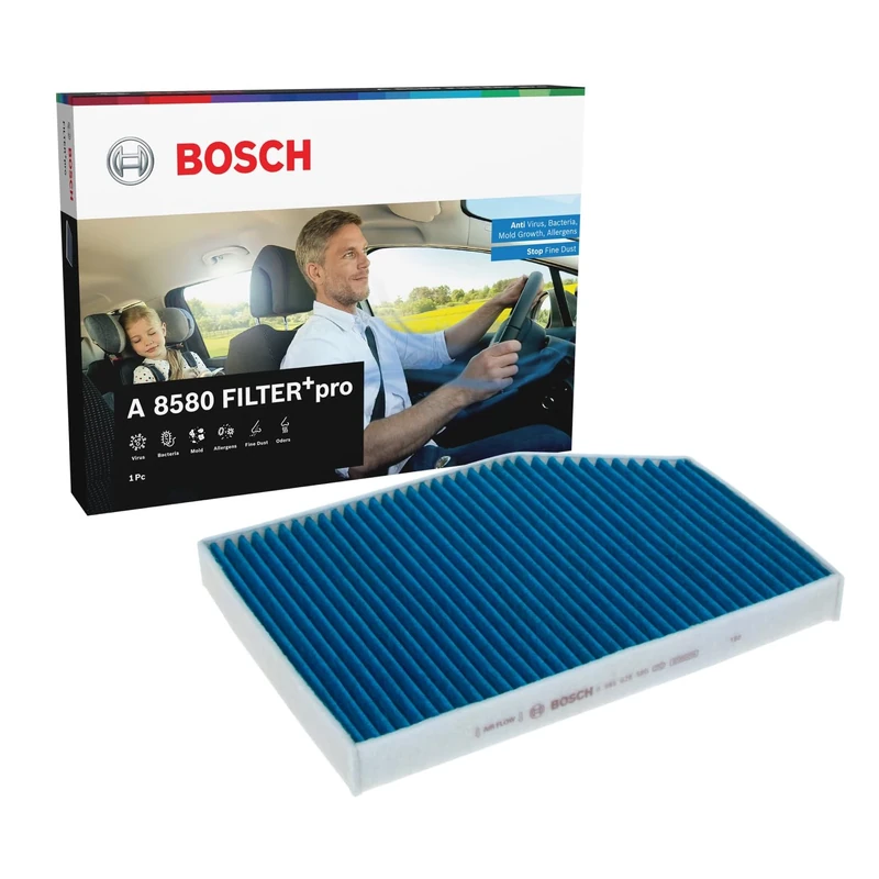 Bosch A8580 FILTER+pro Cabin Filter, High Efficiency Replacement Filter - Works Effectively Against Pollen, Fine Dust, Mold and Bacteria - for Cleaner Air Inside the Vehicle