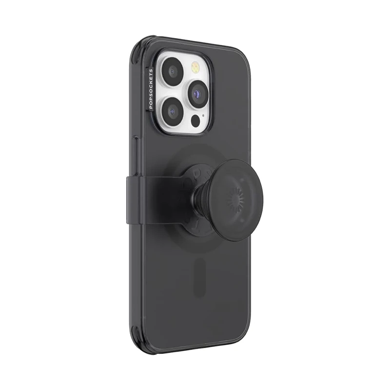 PopSockets iPhone 14 Pro Case with Phone Grip and Slide Compatible with MagSafe, Phone Case for iPhone 14 Pro, Wireless Charging Compatible - Translucent Black