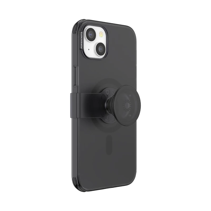 PopSockets iPhone 14 Plus Case with Phone Grip and Slide Compatible with MagSafe, Phone Case for iPhone 14 Plus, Wireless Charging Compatible - Translucent Black
