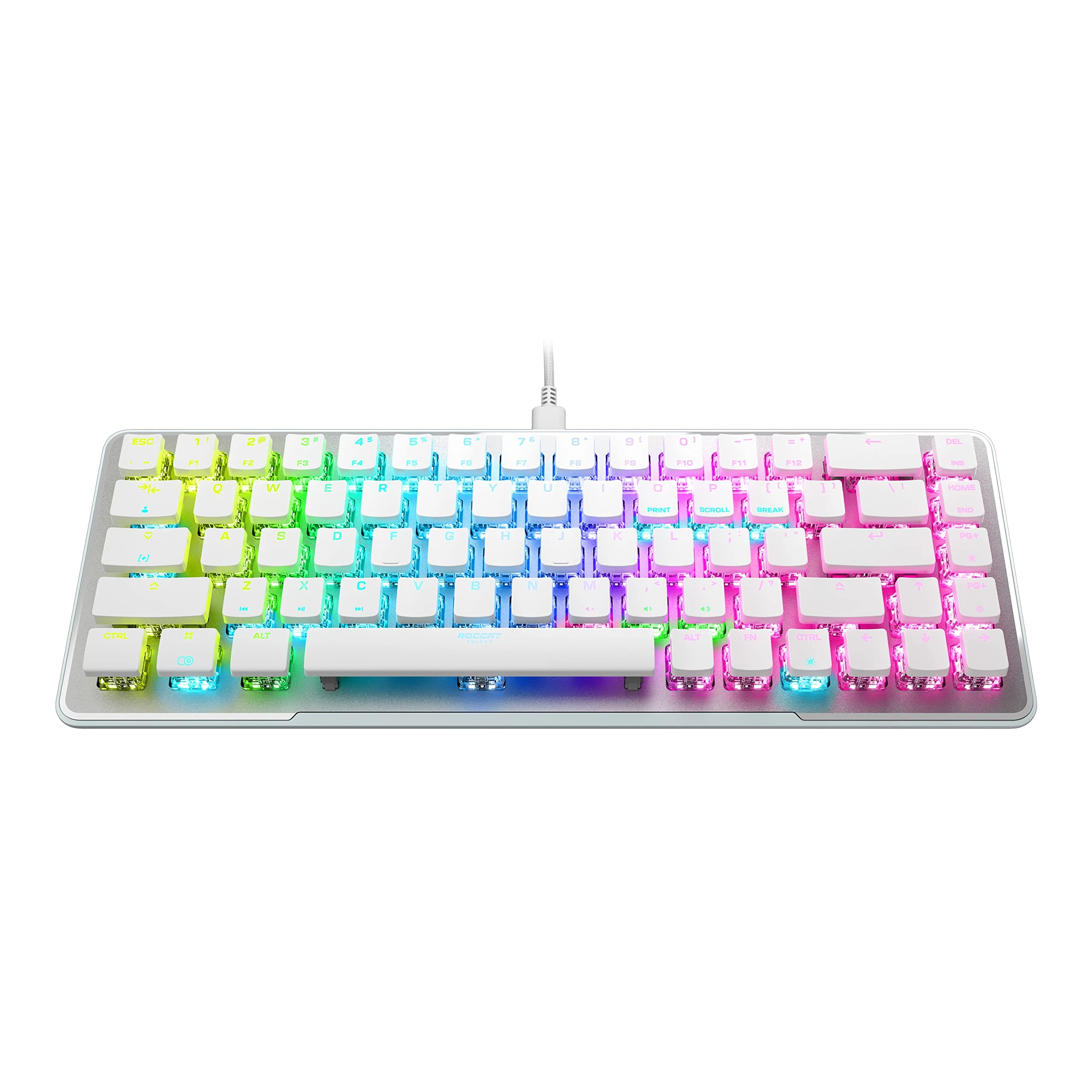 Roccat Vulcan II Mini–65% Optical PC Gaming Keyboard with Customizable RGB Illumination, Detachable Cable, Button Duplicator, On-board profiles, Aluminum Plate, 100 million Keystroke Durability -White