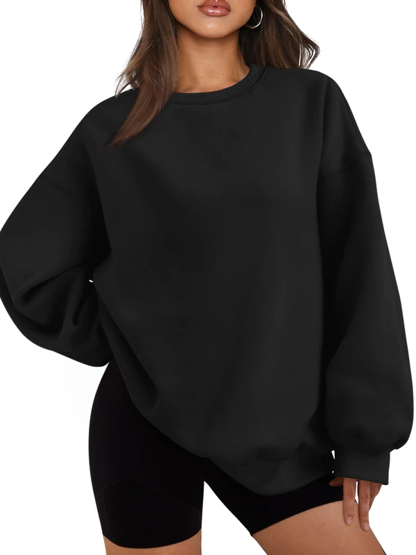 EFAN Womens Oversized Sweatshirts Hoodies Fleece Crewneck Sweaters Casual Tops Comfy Fall Fashion Outfits Winter Clothes 2025, Black, Medium