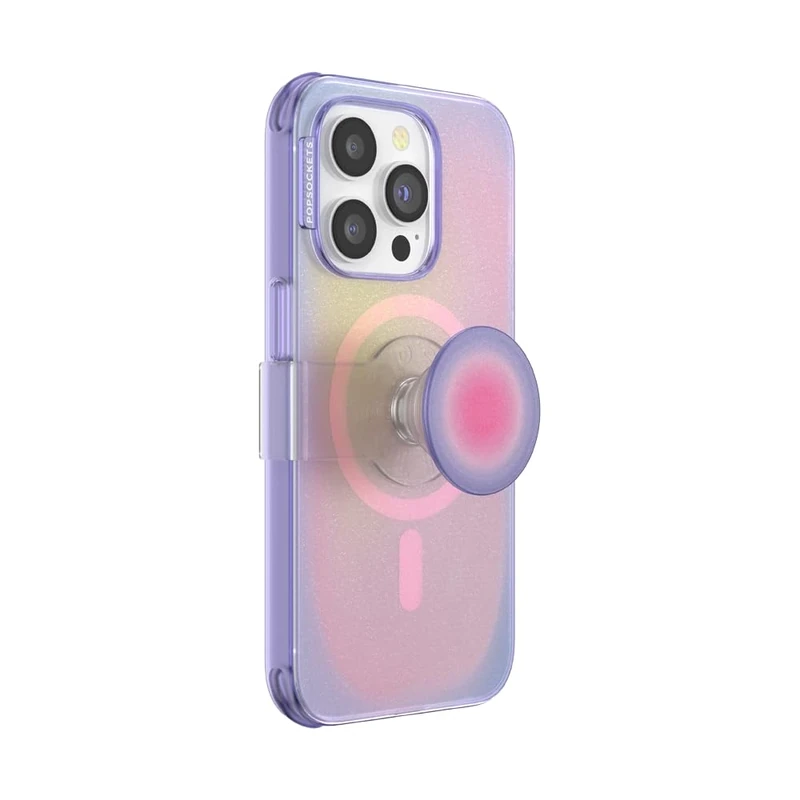 PopSockets 806331 Mag Safe Plant Based Phone Case for iPhone 14 Pro with a Repositionable Slide Phone Stand and Grip, Aura