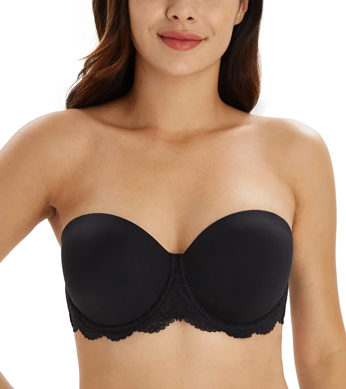 Lemorosy Women's Plus Size Full Coverage Lace Strapless Bra Underwire Multiway Contour Red Carpet(Lace Black,36D)