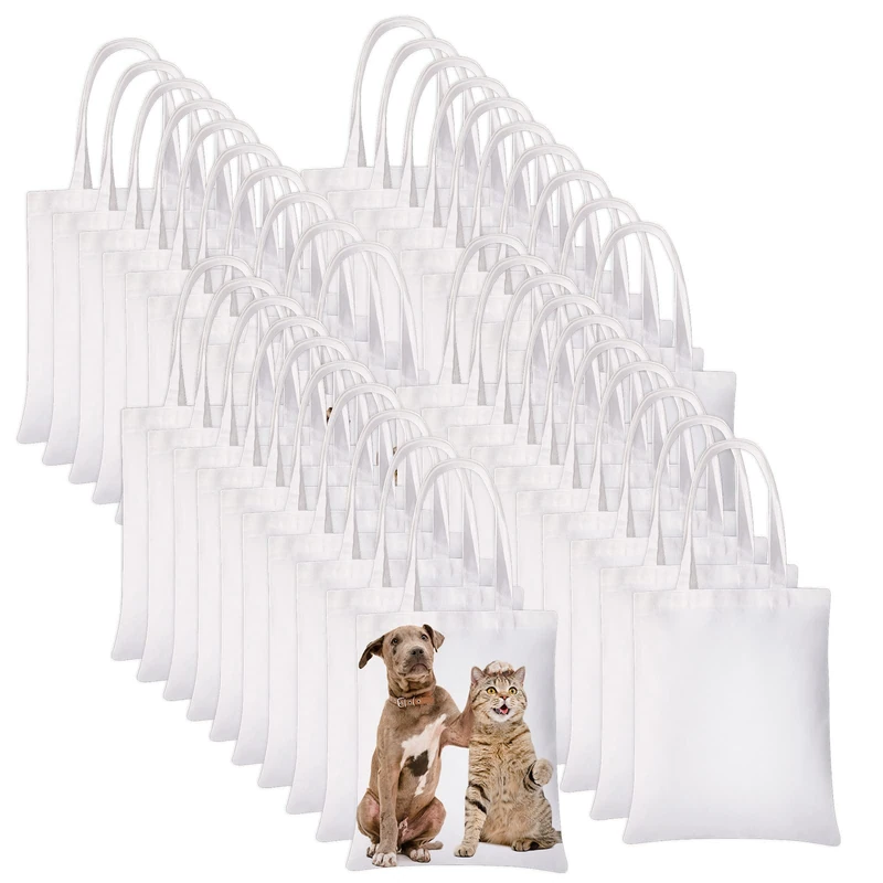 YOUKE OLA 40 Pieces Sublimation Blank Canvas Tote Bags Sublimation Tote Bags Grocery Bags for Decorating and DIY Crafting White, White, L