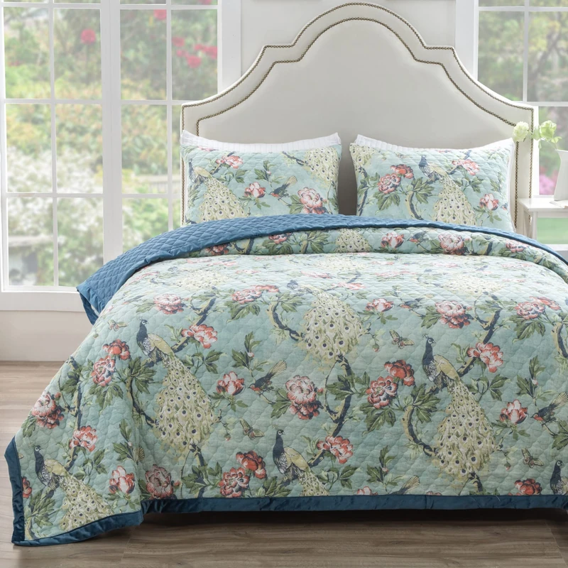 Greenland Home Pavona Velvet Embellished Quilt Set, 2-Piece Twin/XL, Jade