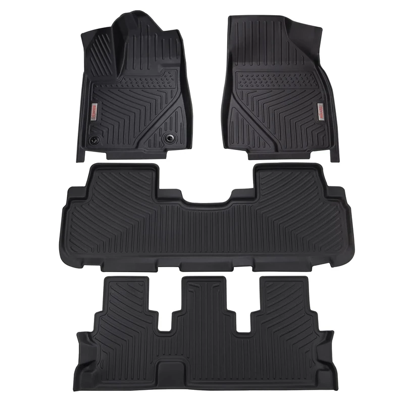RILLEC Floor Mats Accessoires Custom Fit for 2014-2019 Toyota Highlander 7 Seats,All Weather Guard Floor Mats Floor Liners, TPE Waterproof Rubber Car Mats for SUV,3 Row Full Set,Black