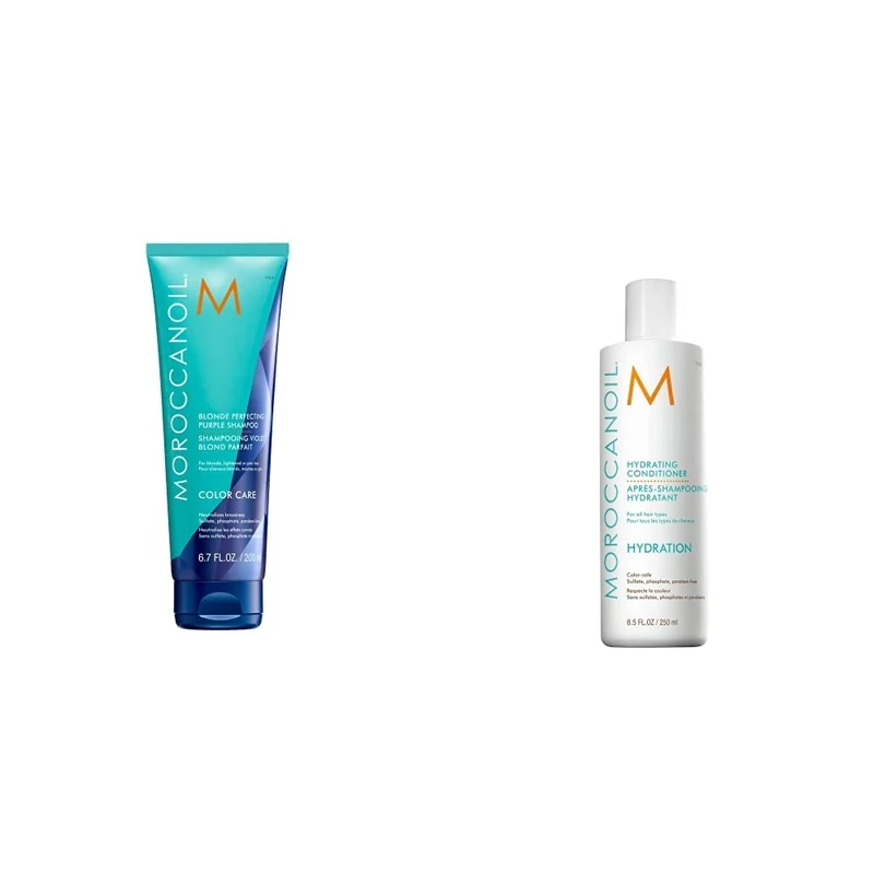 Moroccanoil Blonde Perfecting Purple Shampoo, 200ml & Hydrating Conditioner, 250 ml (Pack of 1)