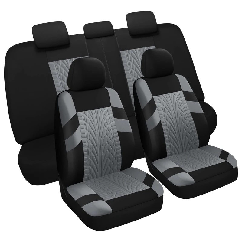 VarCozy Car Seat Covers Full Set, Front Seat Covers And Split Rear Bench Seat Covers For Car, Universal Cloth Seat Covers for SUV, Sedan, Van, Automotive Interior Covers, Airbag Compatible, Black&Grey