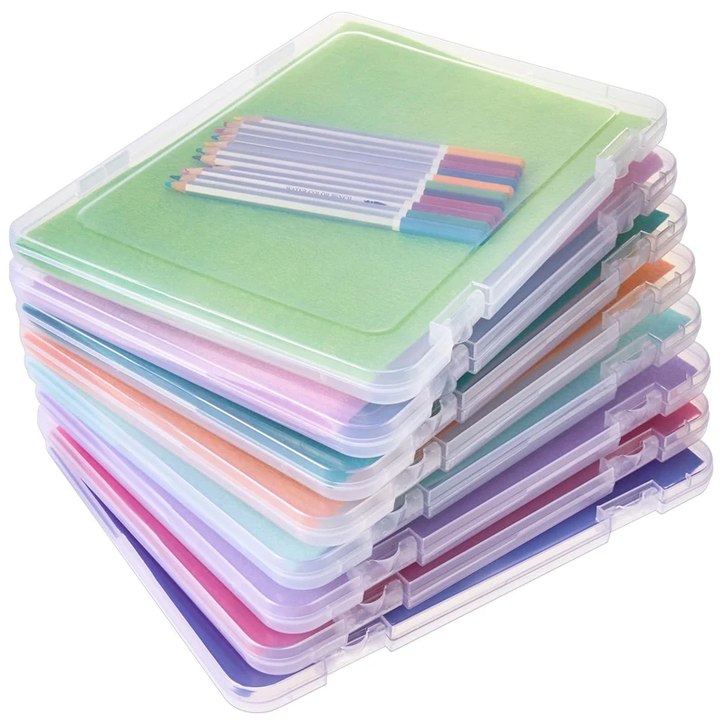 Gueevin A4 Clear File Portable Project Case Plastic Scrapbook Paper Storage Box with Handle Document Case Photo Storage Containers for Magazines Stamps Photos Art Craft,12.4 x 8.6 x 0.8 in(8 Pcs)