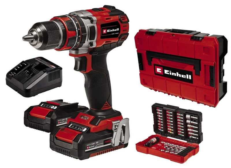Einhell Power X-Change 50Nm Cordless Drill Driver with 2 Batteries and Charger - 18V Brushless 3-in-1 Combi Drill, Hammer Drill and Screwdriver - TP-CD 18/50 Li-i with 39-Piece Drill Bit Set