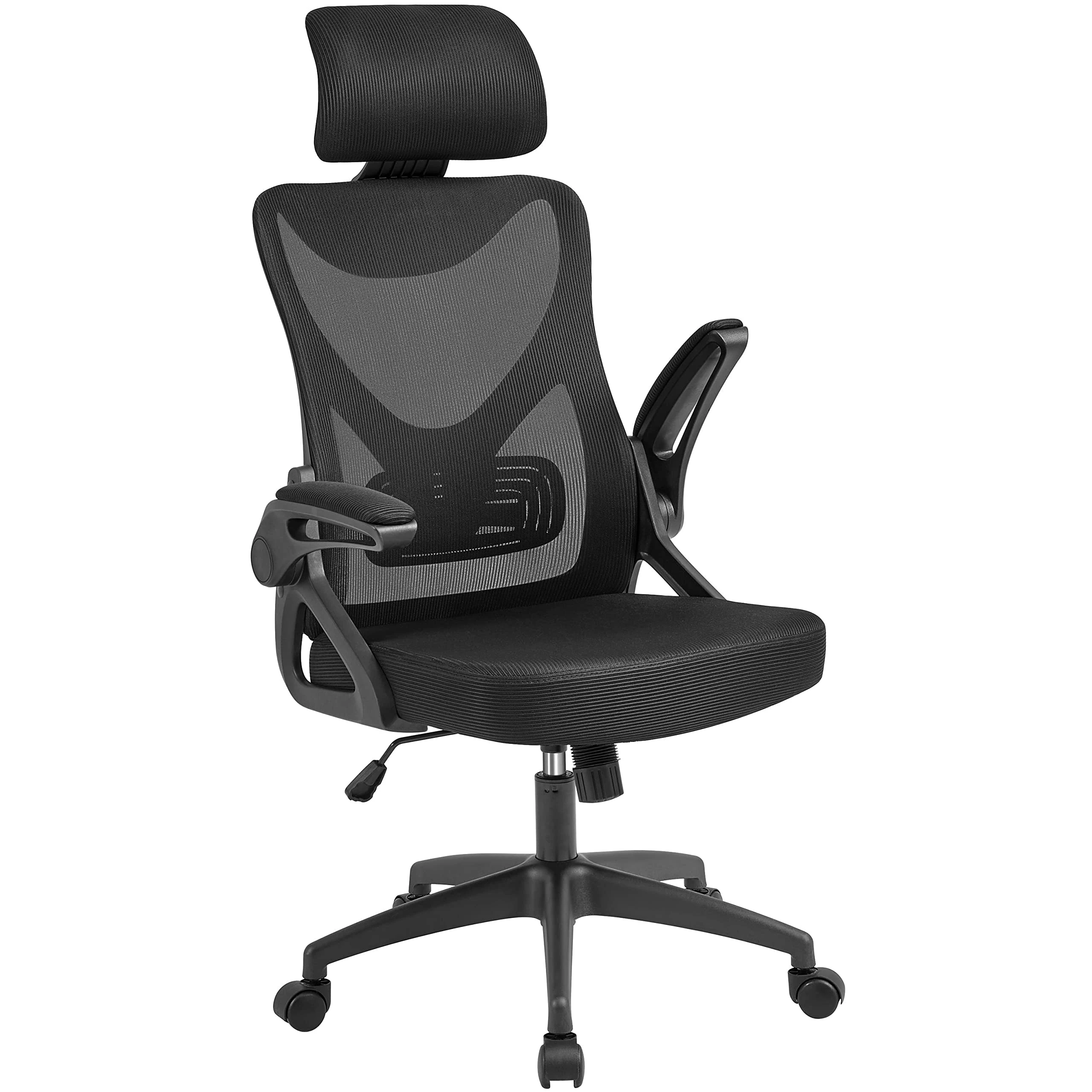 Yaheetech Ergonomic Computer Desk Chair, High Back Home Office Chair with Flip-up Armrest and Lumbar Support for Home Study or Manager Work Black