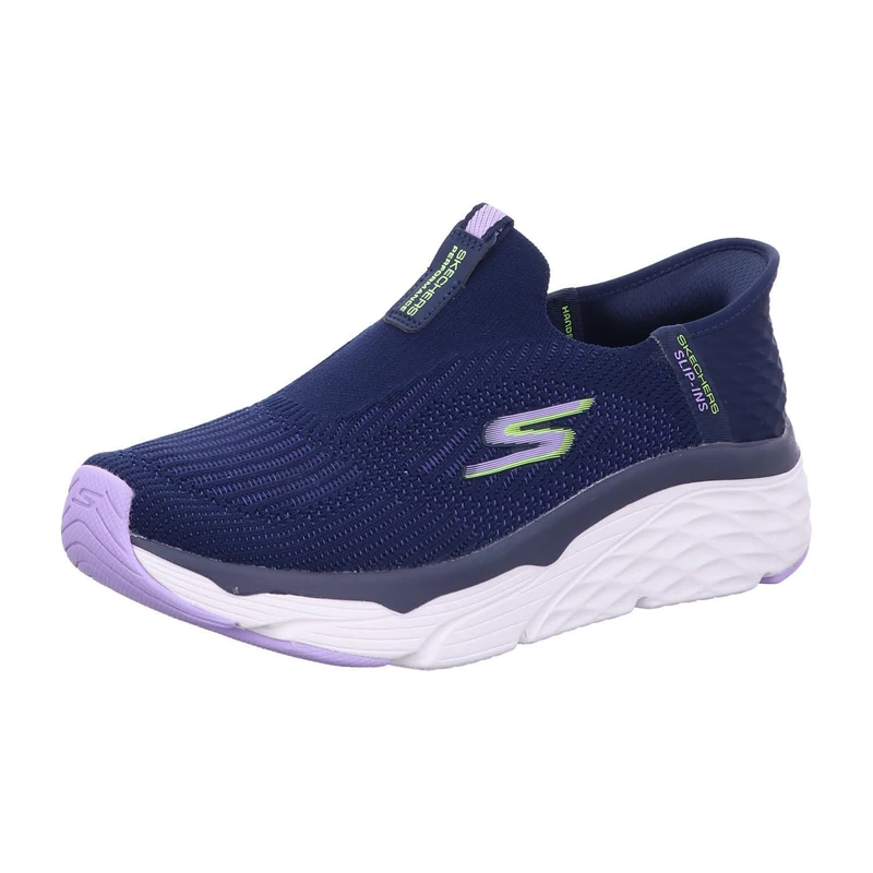 Skechers Women's Slip-ins Max Cushioning - Smooth Sneaker, Navy Textile Lavender Trim, 5.5 UK