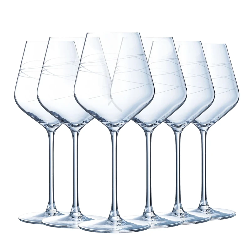 Cristal d'Arques Paris Abstraction Collection - 6 Stemmed Glasses 47 cl Crystal - Shine and Resistance - Ring Décor - Made in France - Reinforced Packaging for Online Sales
