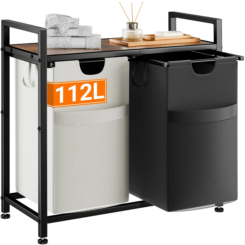 Lulive Laundry Hamper, Multifunctional Laundry Basket Organizer, Portable Laundry Sorter with Detachable Bags and Fabric Handles, Large Top Shelf Laundry Bag for Bathroom, Bedroom, Laundry Room