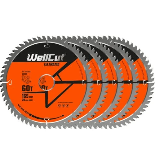 WellCut TCT Saw Blade, Plunge Saw Blade, Circular Saw Blade, Angle Grinder 165mm x 60T x 20mm Bore Pack of 5