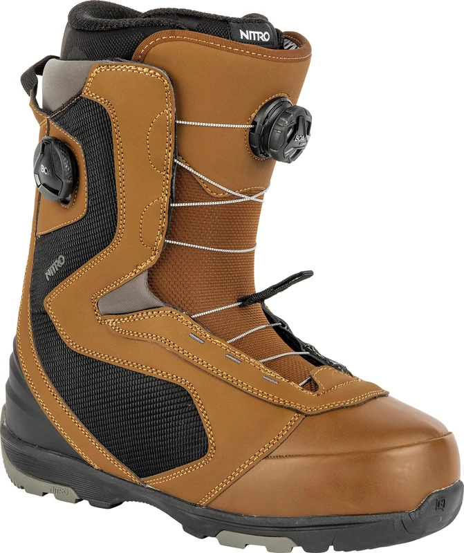 Nitro Men's Club Boa Dual '23 All Mountain Freeride Freestyle Quick Lacing System Boot Snowboard Boot, Brown-Black, MP 26.0 // EU 40 // US 8