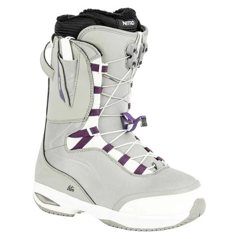 Nitro Women's Snowboards Faint TLS '23 All Mountain Freestyle Freeride Quick Lacing System Boot Snowboard Boot, Grey-Purple, MP 26.5 // EU 40 2/3 // US 9