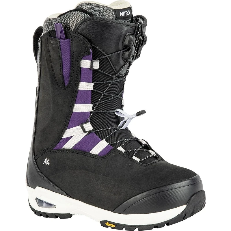 Nitro Women's Snowboards Bianca TLS '21 Premium All Mountain Freeride Freestyle Quick Lacing System Boat Snowboard Boot Black Purple MP 28.5 // EU 43 1/3 // US 11