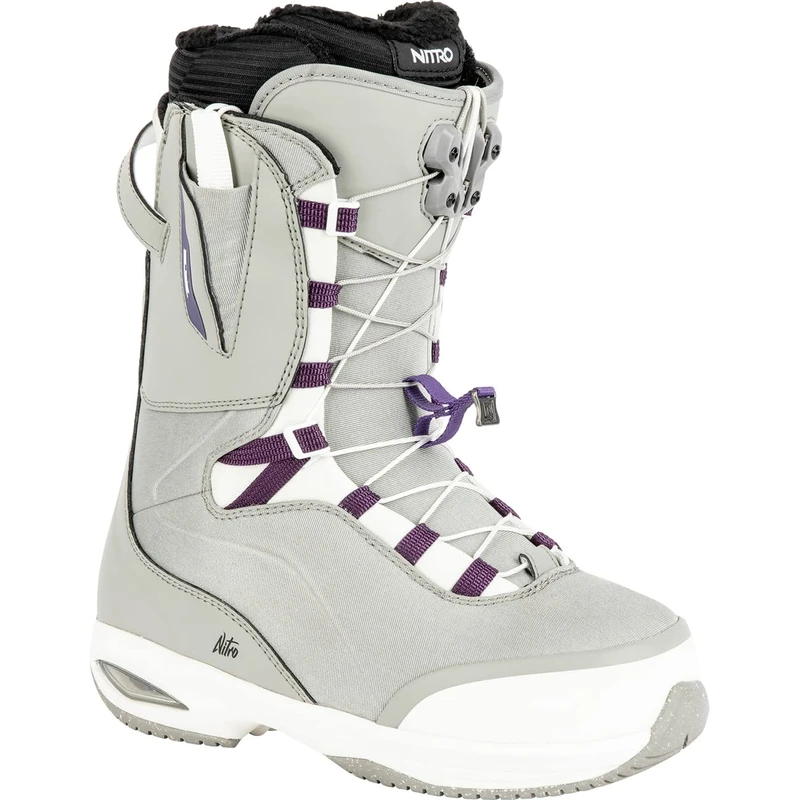 Nitro Women's Snowboards Faint TLS '23 All Mountain Freestyle Freeride Quick Lacing System Boot Snowboard Boot, Grey-Purple, MP 24.5 // EU 38 // US 7