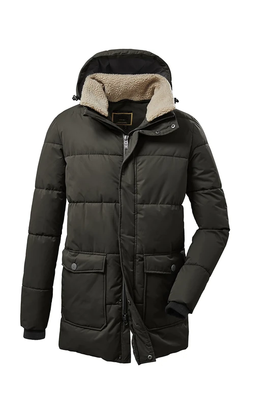 Killtec G.I.G.A. DX (GIGEQ) Men's Casual Functional Parka in Down Look with Zip-Off Hood and Sherpa Fleece Collar GW 46 MN QLTD PRK Green Anthracite 3XL 37575-000