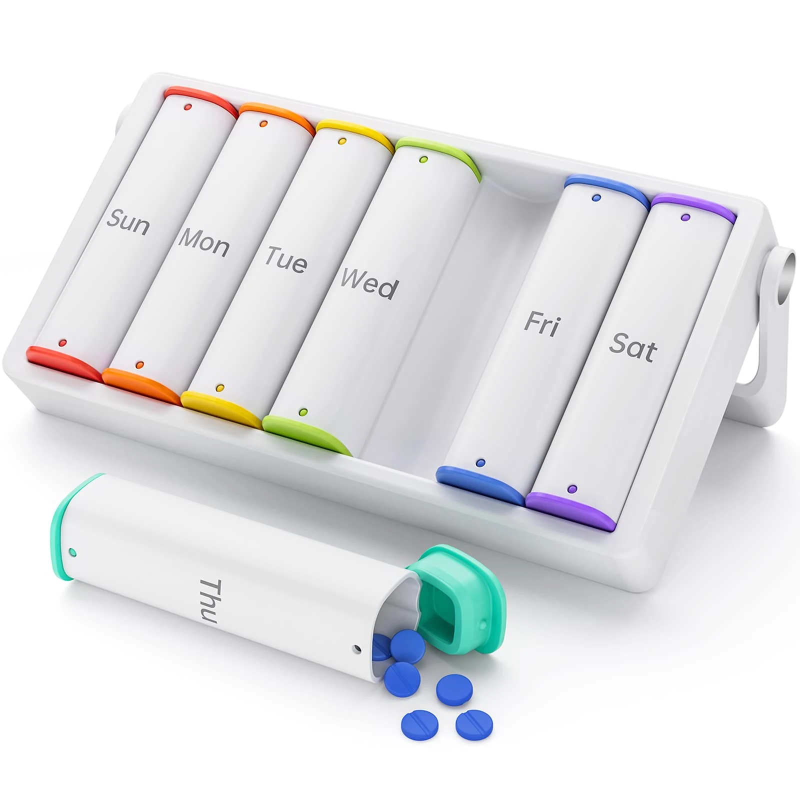 Weekly Pill Box 7 Day 2 Times a Day, KOVIUU Travel Pill Organiser Am Pm, Daily Tablet Organiser Dispenser, Portable Medication Organizer, Large Holder Container for Medicine Vitamin Supplement, White