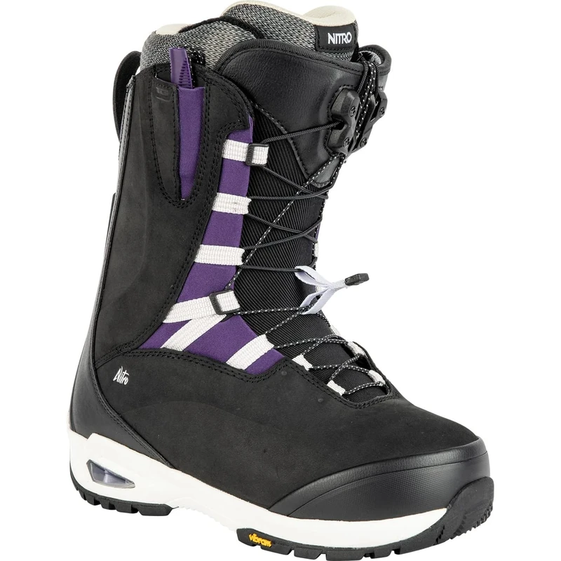 Nitro Women's Snowboards Bianca TLS '21 Premium All Mountain Freeride Freestyle Quick Lacing System Boot Snowboard Boot, Black-Purple, MP 25.5 // EU 39 1/3 // US 8