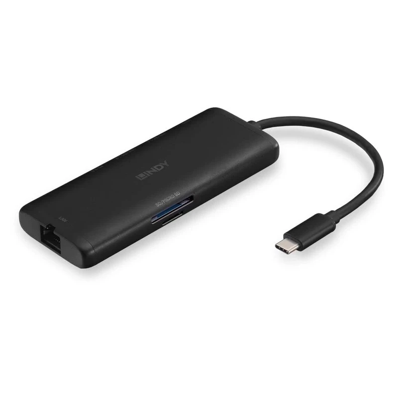 Lindy DST-Mini, USB C Laptop Docking Station with 4K & 100W Pass-Through Charging for Laptop & Peripherals -HP Mac Acer Dell Asus Lenovo -HDMI, 2 USB-A with Battery Charging, Ethernet, SD, microSD