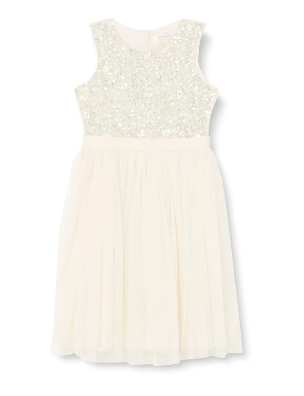 Maya Deluxe Midi Dress for Girls Sequins Embellished Party Tutu Bridesmaids Wedding with Belt Bow Ivory Size 11-12 Years