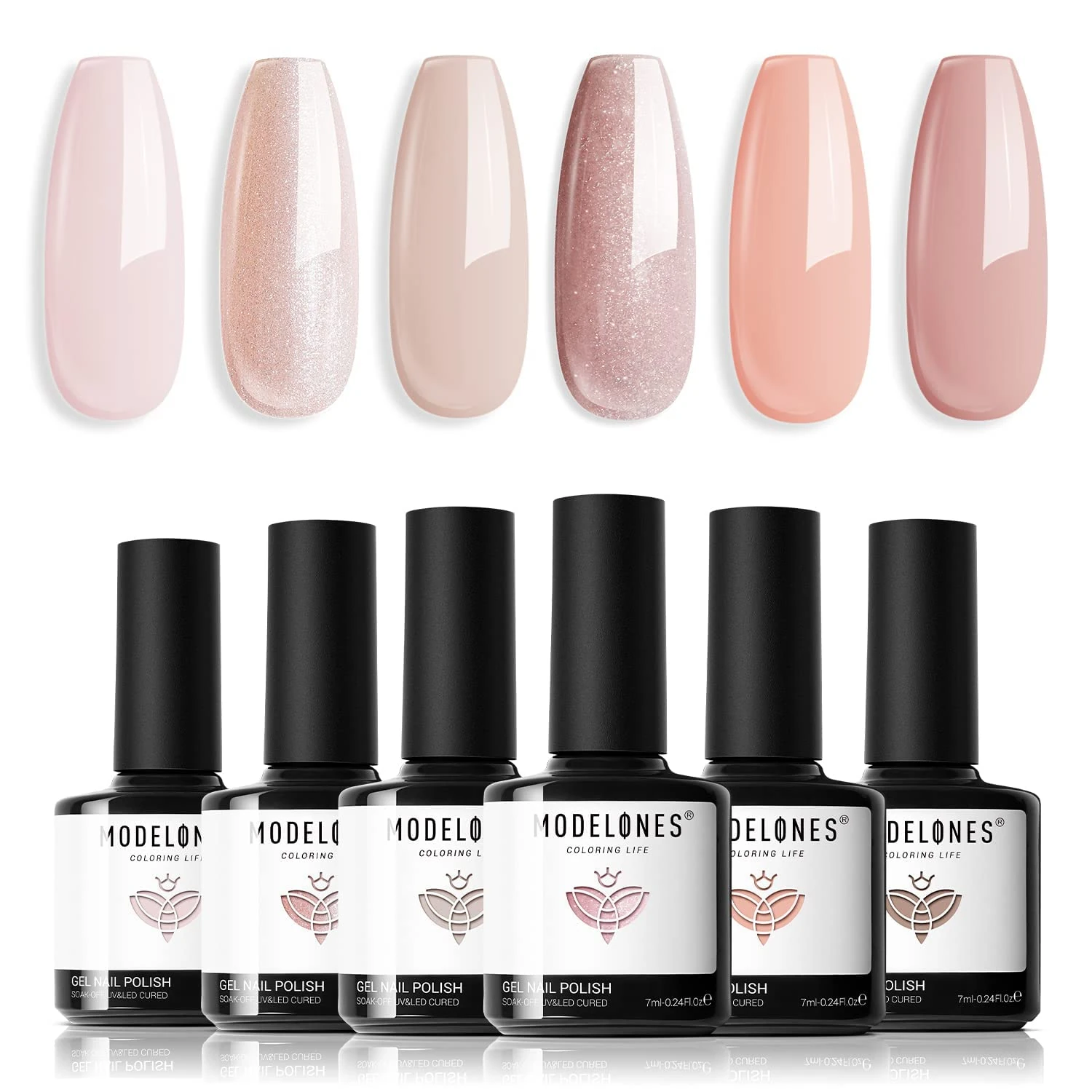 Modelones Gel Nail Polish Set, 6 Colors Pink Nude Gel Polish Milky White Gel Nail Polish Set Soak Off Glitter Nail Gel Nail Art DIY Manicure Salon and Home for Women
