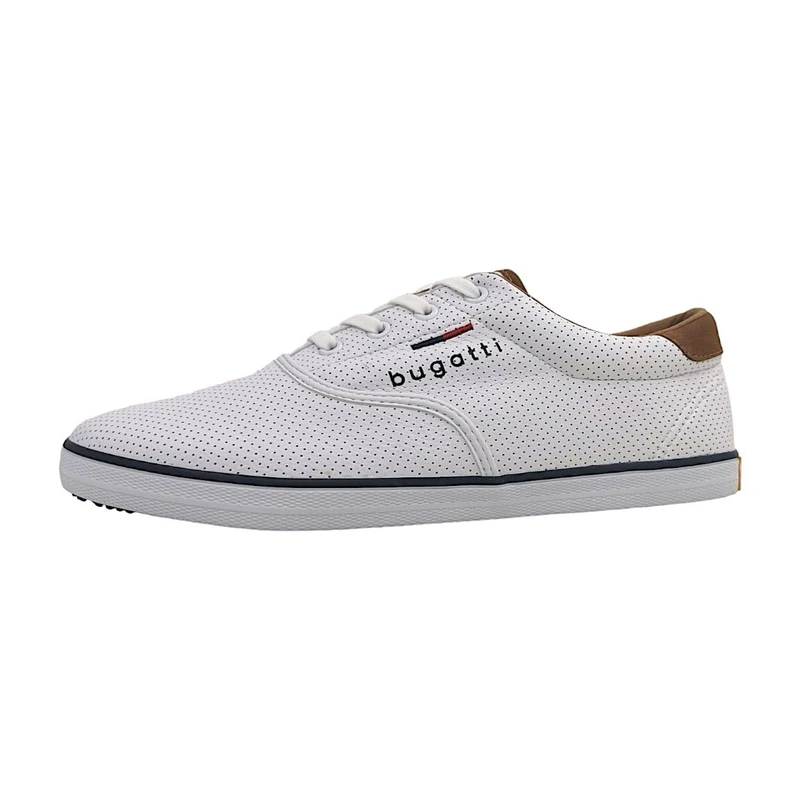 bugatti Men's Canvas Sneaker Made of Cotton, Low-top Canvas Shoe with Flexible Sole, White, 9 UK