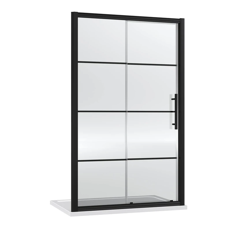 Hudson Reed ADSL14-E8 Apex Modern Bathroom 8mm Toughened Safety Glass Reversible Easy Fit Sliding Door, 1400mm, Matt Black